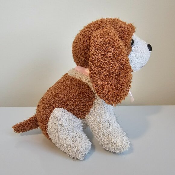 Walmart Terry Cloth Beagle Dog Plush Stuffed Animal Brown Beige Pink Bow 6" - Picture 3 of 7